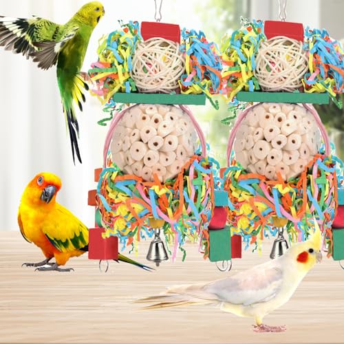 BBjinronjy Bird Toys,2PCS Hanging Natural Soft Sola Ball Beak Chew Shred Forage Toys for Parrots,Cockatiel,Conure,Love Birds,Parakeets,Budgie and Other Small Birds - size: Medium A
