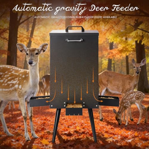 105L Deer Feeder Heavy Duty Galvanized Steel Gravity Deer Goat Feeder Weatherproof Wildlife Game Feeders Food Dispenser for Goats, Sheep, Horses, Wild Turkeys ﻿