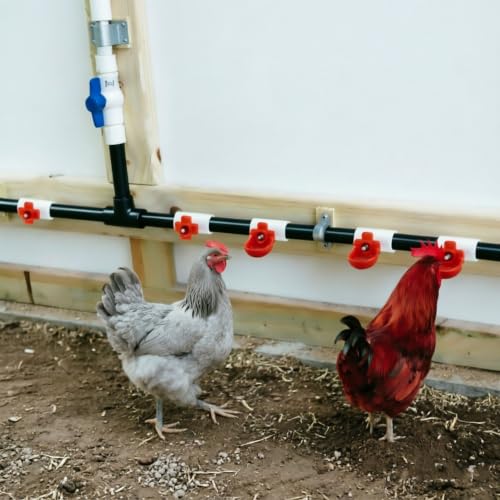 10Pack Horizontal Chicken Waterer Nipples with Cups-Poultry Watering System | Leakproof Automatic Nipples Drinker for Chickens,Turkeys, Parrot,Peafowl, and Other Poultry