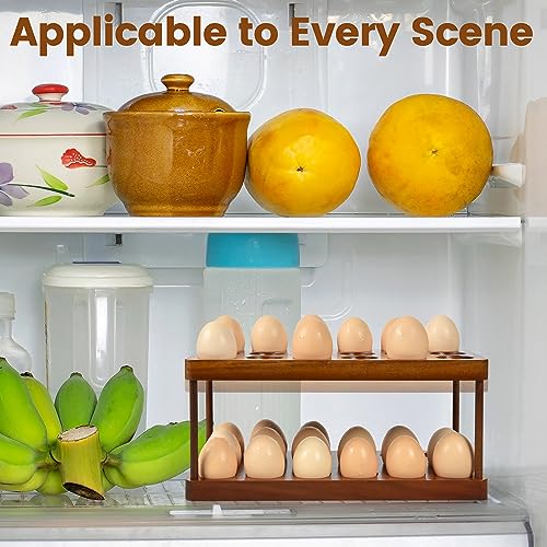 Sishynio 2 Tier Acacia Wood Egg Holder Countertop, 36 Egg Storage Rack | Double Layer Farmhouse Kitchen Egg Tray Organizer; Fresh Egg Storage Rack Basket for Countertop, Fridge, Cabinets and Pantry - style: 2 tier acacia wood egg tray