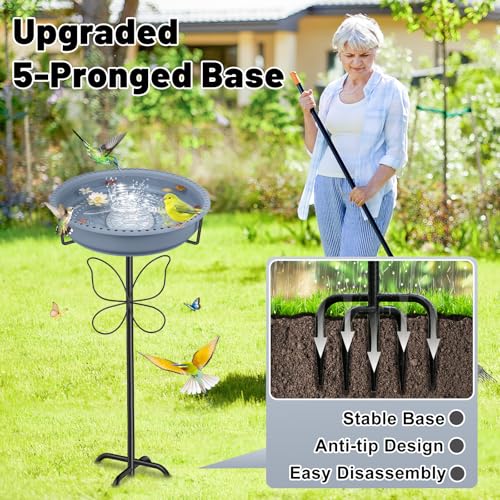 Bird Bath for Outside, Garden Freestanding Birdbath & Birdfeeder with Removable Bowl, Bird Baths Feeder for Outdoors Garden Patio Yard Lawn Decor, 5-Pronged Base & Easy to Clean(Grey) - color: Gray