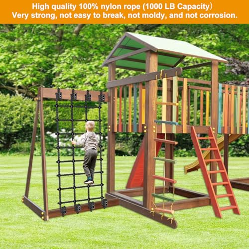 Climbing Cargo Net for Kids Outdoor 30" x 139" No-Knot Nylon Rope Climbing Net Heavy-Duty Playground Climbing Net for Treehouse, Swing Set, Backyard Climbing Frame, Playset Climbing Ladder Net Black - color: Black - 30" X 139"