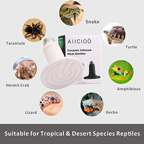 Aiicioo Reptile Heat Lamp Bulb -60W Ceramic Heat Emitter No Harm No Light Infrared Heater Lamp for Chicken Coop Lizard Aquarium Snake Outside Dogs Brooder 110V,White - color: ['White'], size: ['60W']