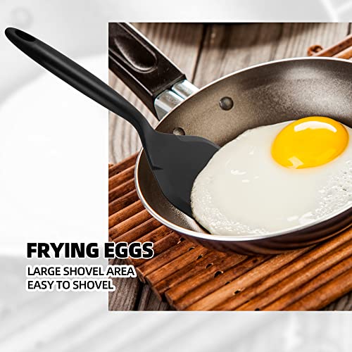 2 Pack Silicone Pancakes Spatula,Wide Pancakes Spatula Turner for Eggs Fish Pizza and Steak Shovel Omelette Spatulas for Nonstick Cookware,Heat Resistant Kitchen Flipper Spatulas for Cooking (Black) - color: Black