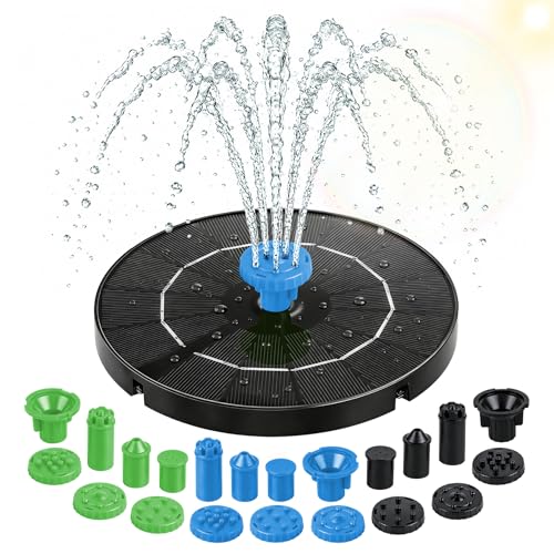 3.5W Solar Fountain Pump, Solar Bird Bath Fountain with 6 Green & 6 Black & 6 Blue Nozzles, Solar Water Pump for Outdoor Garden Patio Small Pond Fish Tank Landscape Decoration - color: 6 Black + 6 Blue + 6 Green Nozzles