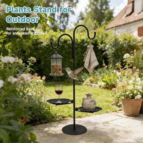 74" Shepherd's Hook Stand Plant，Wind Chime Hanger Stand, Bird Feeder,Waterproof Metal & Adjustable-Height Standing Pole Holder for Lantern and Wreath, Indoor & Outdoor
