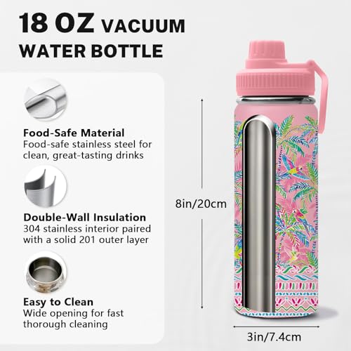 Birds 18oz Water Bottle, with 2 Lids Handle, Insulated Sport Cup | 18oz Stainless Steel Coffee Tumbler, Reusable Leakproof Anti Slip Boot Mug, Christmas Birthday Gift for Son Daughter - color: Birds