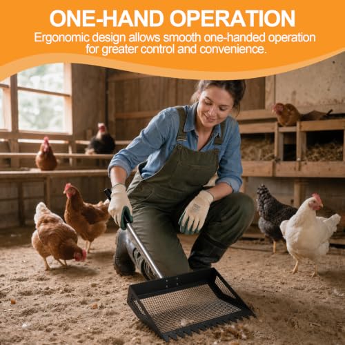 Chicken Poop Scooper Rake, 2-in-1 304 Stainless Steel 15 Inch Scoop | 39-66 Inch Adjustable Handle, Durable 304 Stainless Steel, Sand & Litter Sifting, Chicken Coop & Pet Waste Cleaning - color: Black