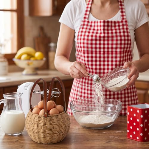 Farmhouse Egg Basket,Large Egg Collecting Basket with Handle,Round Wicker Egg Basket for Gathering and Carrying Fresh Eggs, Egg Holder for Kitchen Countertop,Picnic,Garden