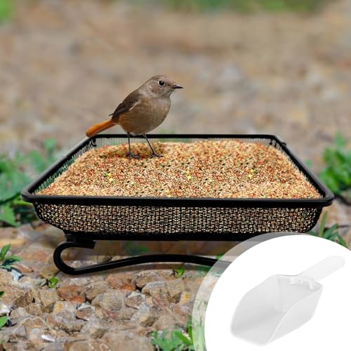 3 Pcs Platform Bird Feeder with Scoop, 6.7 x 6.7 x 2.2 in Ground Bird Feeder Tray Metal Square Squirrel Feeders Rust Resistant Mesh Seed Tray for Outside Wild Birds Dove | 6.7 x 6.7 x 2.2 in Rust Resistant Mesh Seed Trays For Wild Birds, Doves, Squirrels,