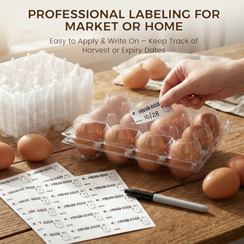 HAKSEN 60 PCS 12 Count Plastic Egg Cartons with Date Labels, Clear | Reusable Egg Containers Holds for Fresh, Medium Eggs Storage, Suitable for Farms, Family, Markets Display