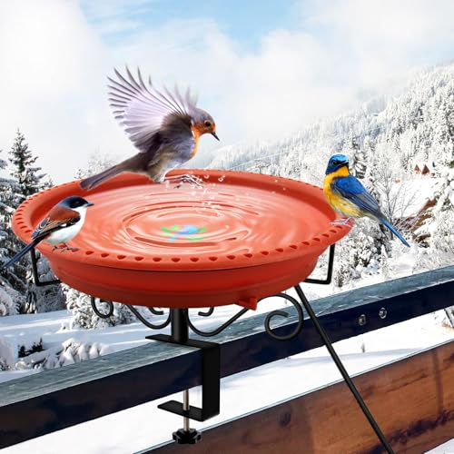 Lovppy Heated Bird Baths for Outdoors for Winter, 100W Heated Bird Bath Water Heater with Thermostatically Controlled, Heated Bird Bath for Deck Railing Outside Garden Patio Yard (Brown) - color: Brown