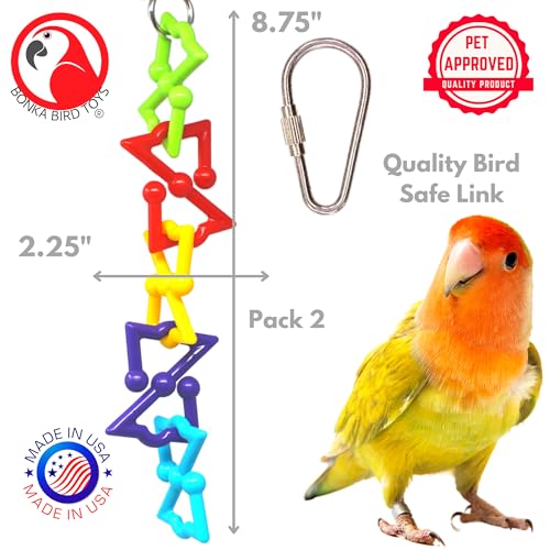 Bonka 3638 Pk2 Z Link Small Bird Toy 8" x 2" Bird Safe Plastic for Parakeet Lovebird Conure Cockatiel Small to Medium Birds and Similar Cage Foot Play Toy