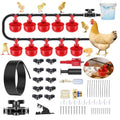 Complete Automatic Chicken Watering System with Quick-Connect Large Cups, 32.8ft Pipeline & Float Valve – 10 Red Cups, Removable & Washable