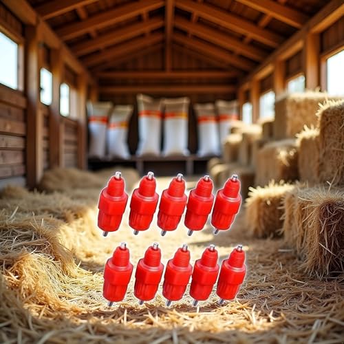 10Pcs Red Automatic Poultry Easy Installation Watering Nipples Chicken Drinkers,Water Nipple Drinker Feeders Hen Duck Screw Style Easy to Clean and Store,Poultry Feeding and Watering Supplies