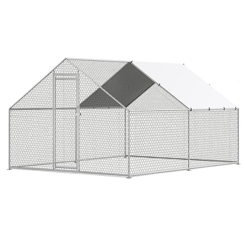 10 x 13 x 6.6 ft Large Chicken Coop, Heavy Duty Galvanized Metal Walk in Chicken Run with Roof Cover and Locking Door, Outdoor Poultry Pen for Chickens Ducks Rabbits - size: 10 x 13 x 6.6 ft