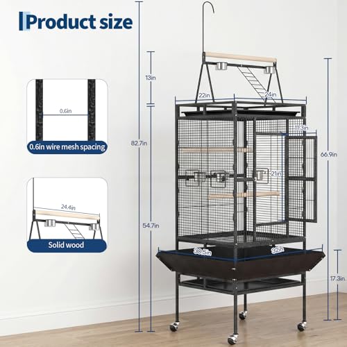 GarveeHome 82" h Large Bird Cage, Bird Cage with Playground, Feed Bowls, Wide Tall Parrot Cage for Parakeets, Conures, Cockatiel, Cockatoo - color: black 82in, size: 32.0"L x 30.0"W x 82.0"H