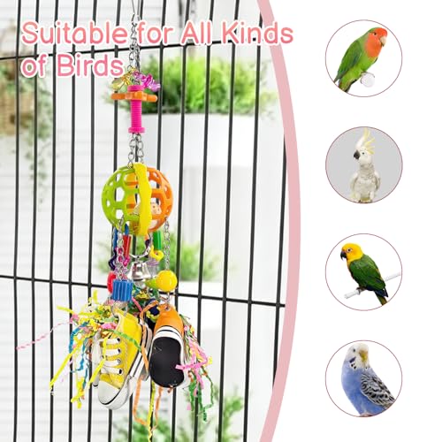 Bird Toys, Interactive Chew Toy, Pullable Colorful Sneakers & Acrylic Sticks for Moderate-Sized Parrots Like Quaker Parrot, Caique, Senegal Parrot and Small Parrots Like Cockatiels, Lovebirds