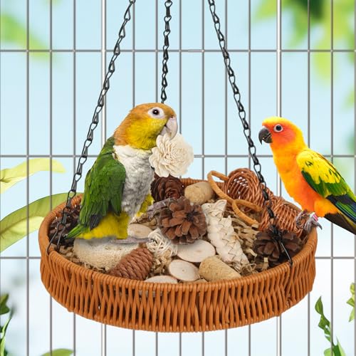 Bird Toys Natural Bird Foraging Toys Parrot Shredding Toys(Large) | Nature material,20PCS Set Conure Chewing Toys hanging basket for Cockatiel Lovebird Parakeet Budgie and Small to Medium Birds - size: Large