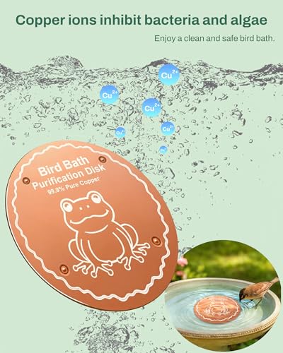 Bird Bath Purification Disk Pure Copper Winter Birdbath Solar Power Heater Deicer Heater Bowl Safe Ground Garden Hummingbird Pedestal Fountain Cleaner Outside Hanging Bowl Dispenser Accessories Gifts - color: 1 pcs Copper Frog
