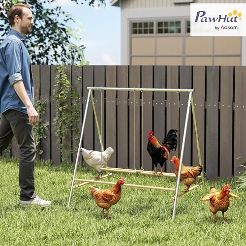 PawHut Chicken Perch for Coop Chicken Roosting Bars with 2 Swings Silver | Adjustable Swings, Coop Accessories, Farm, Backyard
