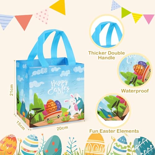 Bszatan 36PCS Easter Gift Bags with Handles, Treat Bags with Happy Bunny Carrot Chick, Multifunctional Non-Woven Easter Baskets for Egg Hunt, Gifts Wrapping, Party Supplies, 8.3×7.9×5.9inch - color: Easter Bags 36 PCS