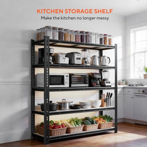 5 Tier Garage Shelving, Adjustable Heavy Duty Garage Shelves | 72 "H Metal Storage Shelves Unit for Basement,Warehouse,Pantry Kitchen - size: 72*55*24