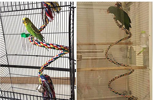 Litewoo Bird Cotton Rope Perch Swing Bird Perch Chew Toy for Parrot African Greys Macaw Eclectus Cockatoo Alexandrine Amazon Cage Swing Stand with Bells (S 39 INCH)