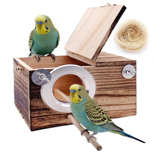 kathson Parakeet Nesting Box,Wooden Budgie Breeding Mating Boxes,Parrots Nest House Hut for Cage,Bird Nesting Box for Lovebirds,Canary,Finch and Small Medium Birds, S - size: S: 7.87*4.72*4.72inch
