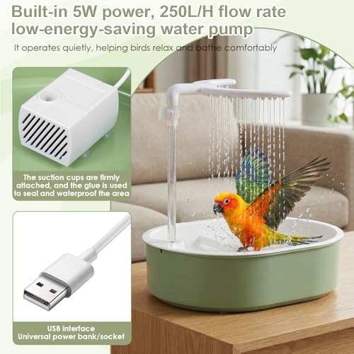 Electric Parakeet Bird Bath for Cage Indoor, Bird Shower Bath Large Capacity Circulating Water USB Electric Circulating Water Bird Bathtub for Lovebirds, Cockatiels, Finches, Conure & Budgies