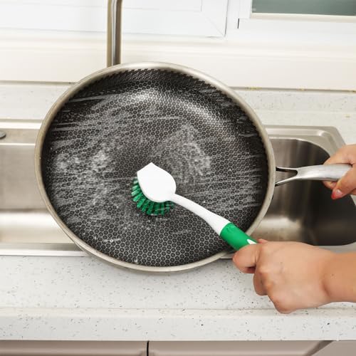 Dish Brush with Handle, 2 Pack Scrub Brushes, Green | Built-in Scraper, For Cleaning Kitchen, Pots, Pans and Sink, Scrubber Washing Tools - color: Green