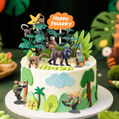 16pcs Monkey Figurines Realistic Primate Animal Toys for Kids Gift | Gorilla Figures with Trees for School Project, Pretend Play, Cake Decoration, Non-Toxic Solid Hand-painted Lifelike Details - style: Monkey