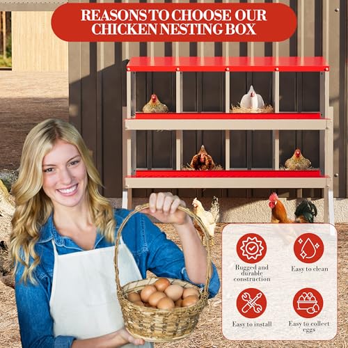 Chicken Nesting Boxes 8 Holes Galvanized Steel Rustproof Egg Laying Box with Egg Collection Systems, Hen Eggs Laying Box, Ventilated/Easy to Install, for Chicken House/Duck House/Hen - color: Red, size: 8 Holes with Legs