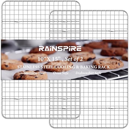 Oven-Safe Dishwasher-Safe 100% 304 Stainless Steel Cooling Rack 10" x 15" Heavy Duty Tight-Wire Set of 2 Fits Jelly Roll Pan Half Sheet Pan - size: 10"x15"