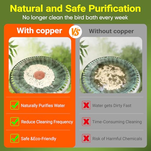 2 Pack Bird Bath Copper Disc with Base, Reinforced 99.99% Pure Copper Plate Cleaning Disk with Holder for Safe Clean Birdbaths Water All-Season, Fit All Bird Baths Bowls Fountain, 4inch, 0.6mm - size: 2 Pack Set