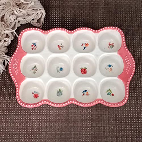 Ceramic 12 Cup Egg Tray Fresh Egg Container Egg Storage Organizer Refrigerator Egg Holder Egg Platter Tray Egg Keeper For Kitchen Decoration