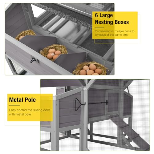 Aivituvin Large Chicken Coop 118" L Hen House Duck Cage for 8-10 Chickens 41.3 ft² with Spacious Run, 6 Nesting Box, 6 Raised Perches - size: 118.1"L x 53.5"W x 49.5"H