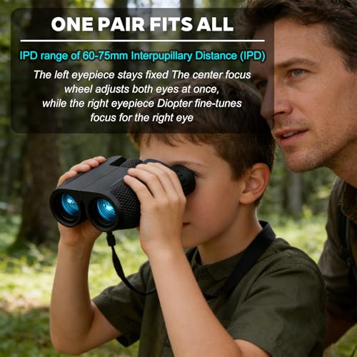 10x25 Compact Binoculars for Kids and Adults, Large View Small Binoculars for Bird Watching, Waterproof with Low Light Vision BAK4 Prism FMC Lens for Cruise Ship Travel Hunting