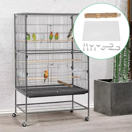Joyzan Bird Mirror, Wooden Hanging Swing Play Toys Perch Stand Cockatiel | Hummingbird Parrot Parakeets Love Birds Cage Toy Bar Accessories for Small Medium Parrots Conures Canary African Grey Macaw