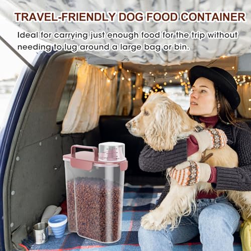 TBMax Portable Dog Food Storage Container 5 to 7 Lbs, Airtight Cat Food Container with Large Spout & Cup, Pet Food Storage Dispenser for Small Animal Kibble Storage, Dog Treat Bird Seed Container - color: Dusty Rose, size: 6 Qt