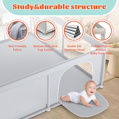 XVISHX Baby Playpen, 79''x79'' Extra Large Playpen for Babies and Toddlers, Baby Fence Play Pen for Indoor & Outdoor, with Soft Breathable Mesh Grey - size: 79 × 79 Inch