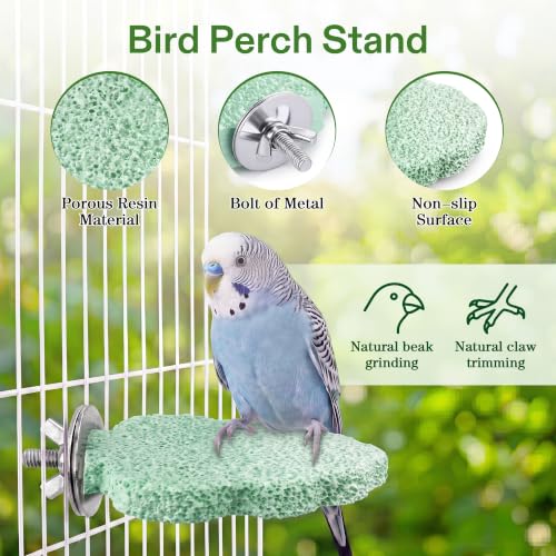 4 PCS Bird Beak Grinding Stone, Bird Perches for Cage, Parrot Perch Stand | For Small Medium Cockatiel Lovebird Finch Chinchillas Hamsters, Climbing Ledge, Grinding Claws and Beaks, Tree-shaped Design