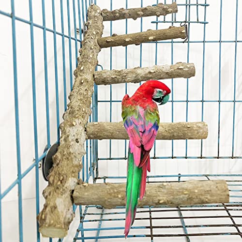 3 PCS Nature Wood Bird Ladder Perch Nature Wood Stand Parrot Chew Toy Cage Hanging Pet Cage Bird Climbing Step Ladders for Small Animal