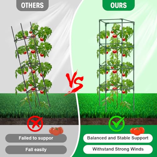 3Pack Tomato Cages for Garden,Square Tomato Plant Cage Support Heavy Duty Pole 57*15.4*15.4 Inches,Steel Plant Tower Stakes,Cherry Tomato Trellis Cucumber for Climbing Vegetables Flowers Fruits-Green - color: Tomato Cages-Green