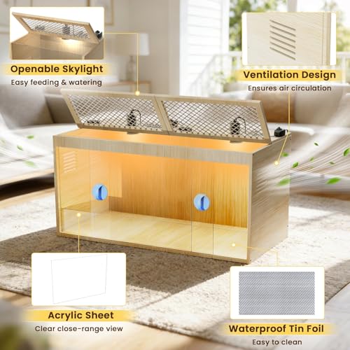 Brooder Box for Chicks, 32 Inch Wooden Large Chicken Brooder Box with 75W Heating Lamps, Thermometer, Chicken Feeder & Waterer Set, Tin Foil, Poultry Breeding Kit, for 12-15 Chicks Ducks Quail