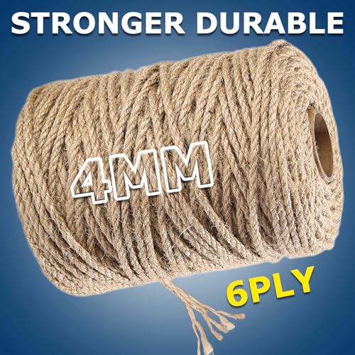 Vanhench Jute Twine Rope 4mm X 120FT | For Crafts Projects Cat Scratcher Scratching Post Tree Gift Wrapping Arts Home Decoration Packing Material Christmas - color: Brown, size: 4mm (1/6 In)×120ft (36.6m)