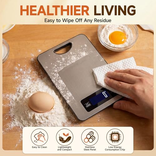 Food Scale, Digital Kitchen Scale with Hanging Loop, 11lb Baking Scale | 1g Accuracy, g/oz,etc.5 Unit Conversion, Tare Function, Fingerprint-Resistant Steel, Suitable for Cooking, Baking ,Meal Prep - color: Silver