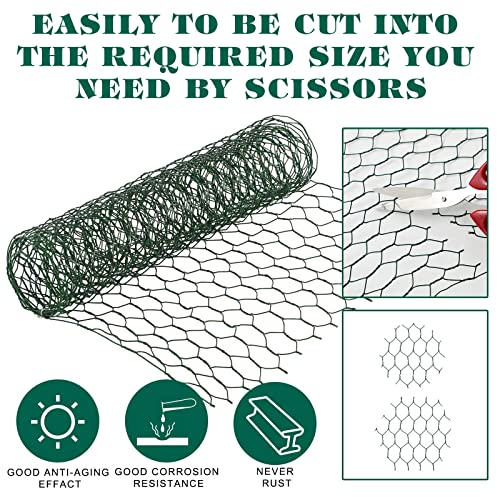 Amylove 2 Pcs Chicken Wire for Floral 0.6" Galvanized Mesh, 12 x 48 Inch | Floral Wire Netting PVC Coated Netting Wires Green Mesh for Flower Arrangements Garden Fence Barrier Pet Poultry DIY Craft - size: 12 x 48 Inch