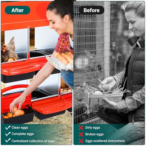6-Hole Chicken Nesting Box with Removable Lid, Metal Chicken Coop with Roll Away Design/Easy Egg Collection/Ventilation Holes, for Chicken Coops, Duck Coops and Hens - color: Red, size: 6 holes with legs