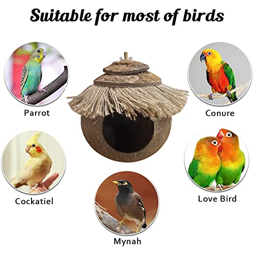 Tfwadmx Natural Coconut Fiber Hanging Birdhouse for Cage, Bird Shell Breeding Nest for Parrot, Parakeet, Lovebird, Finch, Canary, Small Animals House, Bird Hideout with Coconut Twine Decoration